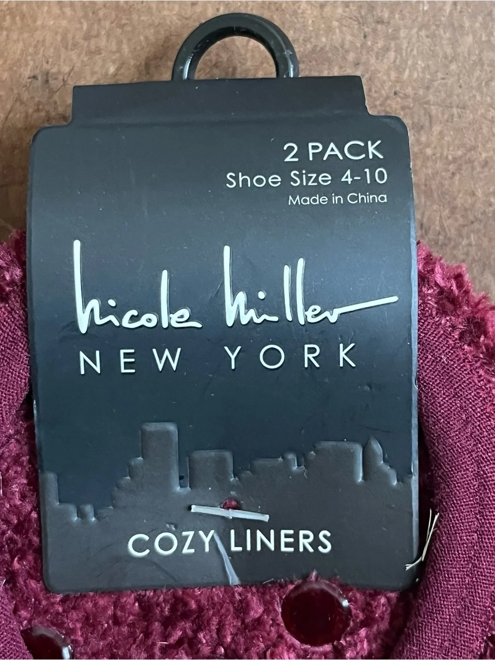 Nicole Miller No-Show Cozy Liner Socks in Burgundy and Black - 2 Pair